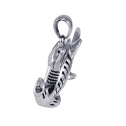 Hammerhead Shark with Wave Designs Engrave into Body Silver Pendant TPD6103
