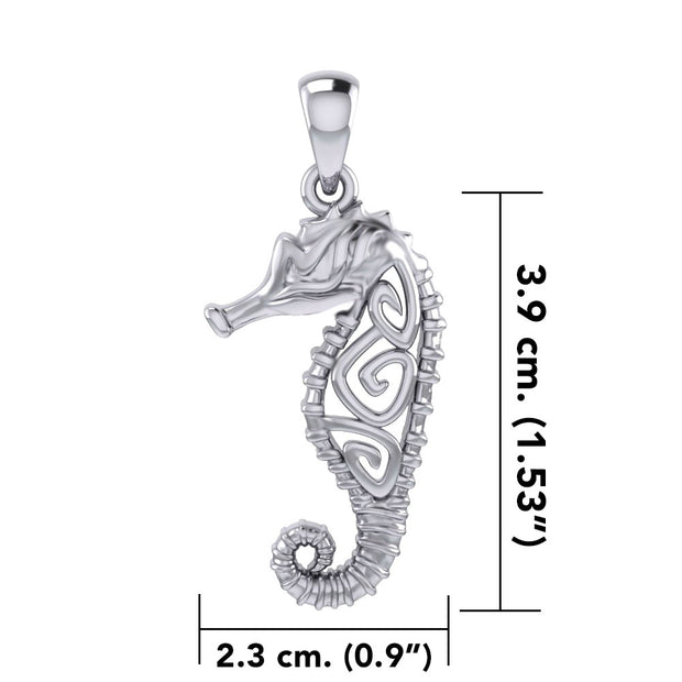 Seahorse with Spiral Designs On the Body Silver Pendant TPD6111