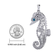 Large Seahorse Silver Pendant with Small Celtic Seahorse inside TPD6121