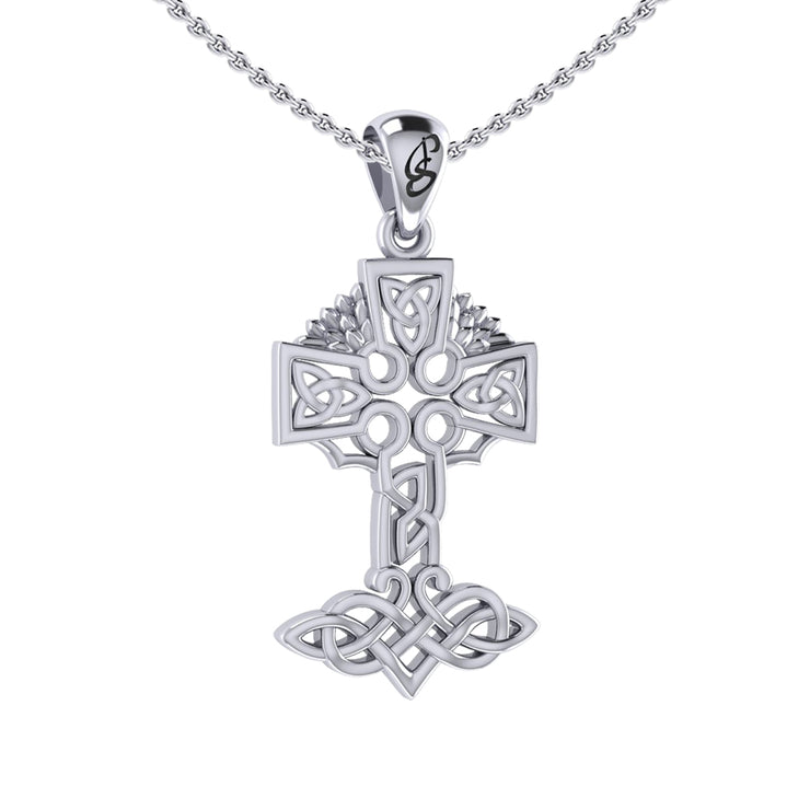 Celtic Tree of Life Irish Cross Sterling Silver Pendant TPD6123