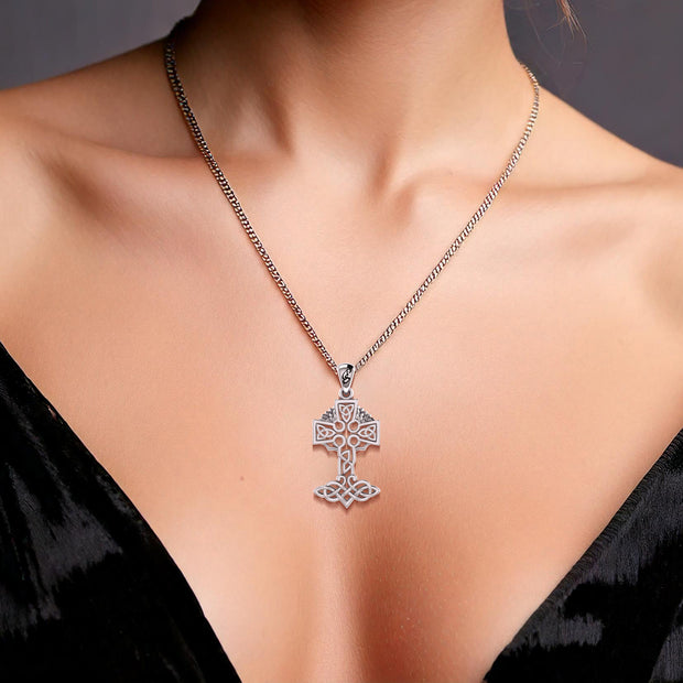 Celtic Tree of Life Irish Cross Sterling Silver Pendant TPD6123