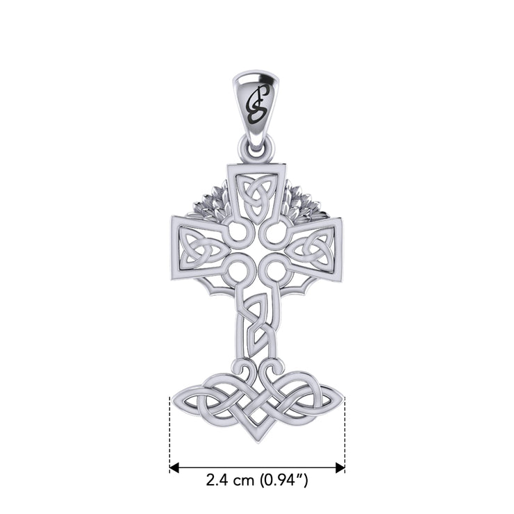 Celtic Tree of Life Irish Cross Sterling Silver Pendant TPD6123