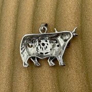 Highland Cow with Thistle and Gemstone Silver Pendant TPD6141 - Wholesale Jewelry