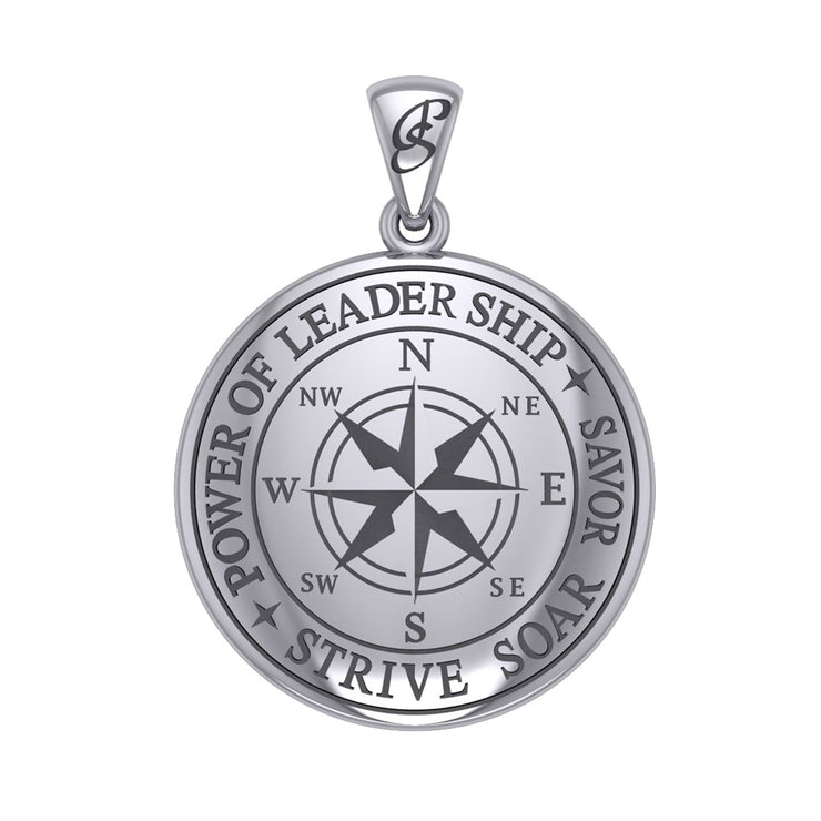 The Compass Rose Silver Pendant with the Power of Leadership Engraving TPD6162