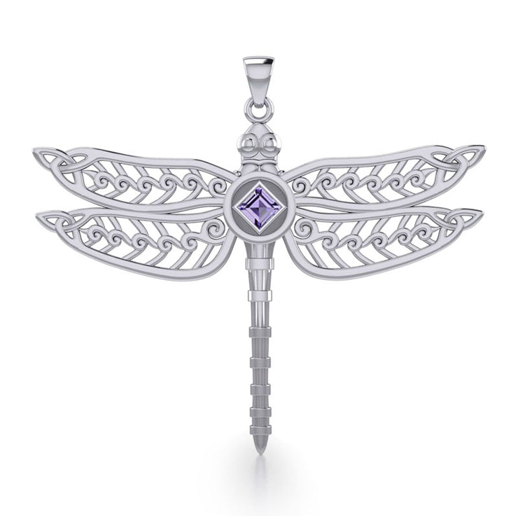 Dragonfly with Facet Gemstone NA Symbol Silver Pendant TPD6163