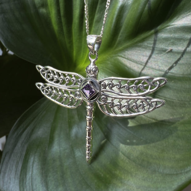 Dragonfly with Facet Gemstone NA Symbol Sterling Silver Pendant TPD6163