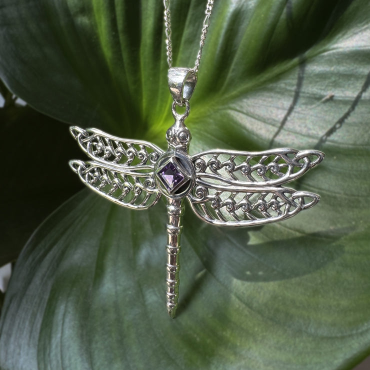 Dragonfly with Facet Gemstone NA Symbol Sterling Silver Pendant TPD6163