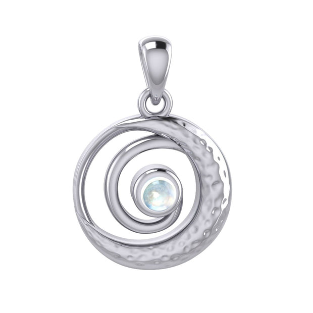 Peter Stone Spiral Silver Pendant with Crescent Moon And Gemstone TPD6179