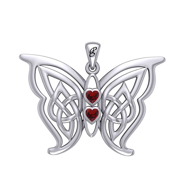 Enchantment Sterling Silver Celtic Sora Butterfly Pendant with unconditionally love heart shape Gemstone by Peter Stone TPD6203