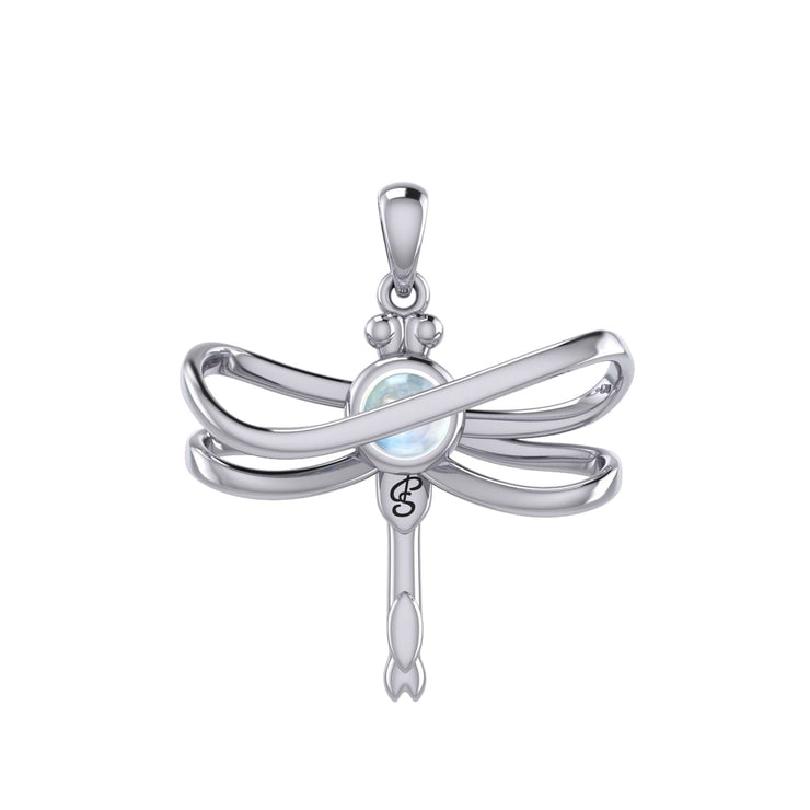 Ethereal Dragonfly Sterling Silver Pendant with Spiritual Gemstone by Peter Stone Jewelry - Divine Insect Symbolism for Spiritual Connection TPD6211