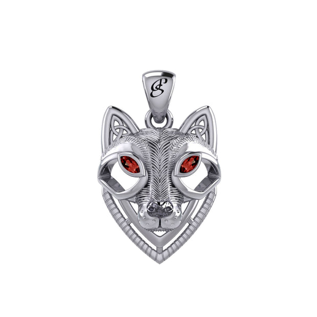 Celtic Wolf Spirit with Meaningful Gemstone Sterling Silver Pendant – Mystical Symbol of Spiritual Connection and Streng