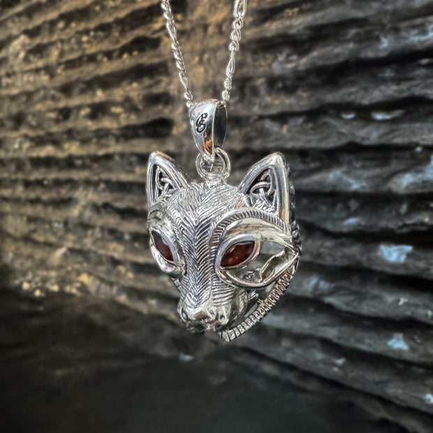 Celtic Wolf Spirit with Meaningful Gemstone Sterling Silver Pendant – Mystical Symbol of Spiritual Connection and Strength by Peter Stone Jewelry TPD6213