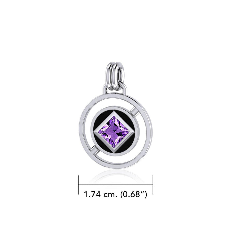 Double Circle Revolving NA Symbol Silver Pendant with Gem TPD6237 - Wholesale Jewelry
