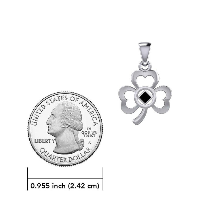 Shamrock Silver Pendant with Inlaid NA Recovery Symbol TPD6239 - Wholesale Jewelry