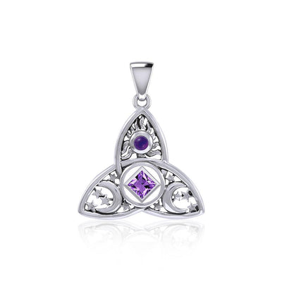 Celtic Trinity Knot NA Recovery and Celestial Silver Pendant with Gemstone TPD6243 - Wholesale Jewelry