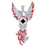 Celtic Phoenix NA Recovery Silver Pendant with Red Enamel and Black Onyx TPD6245