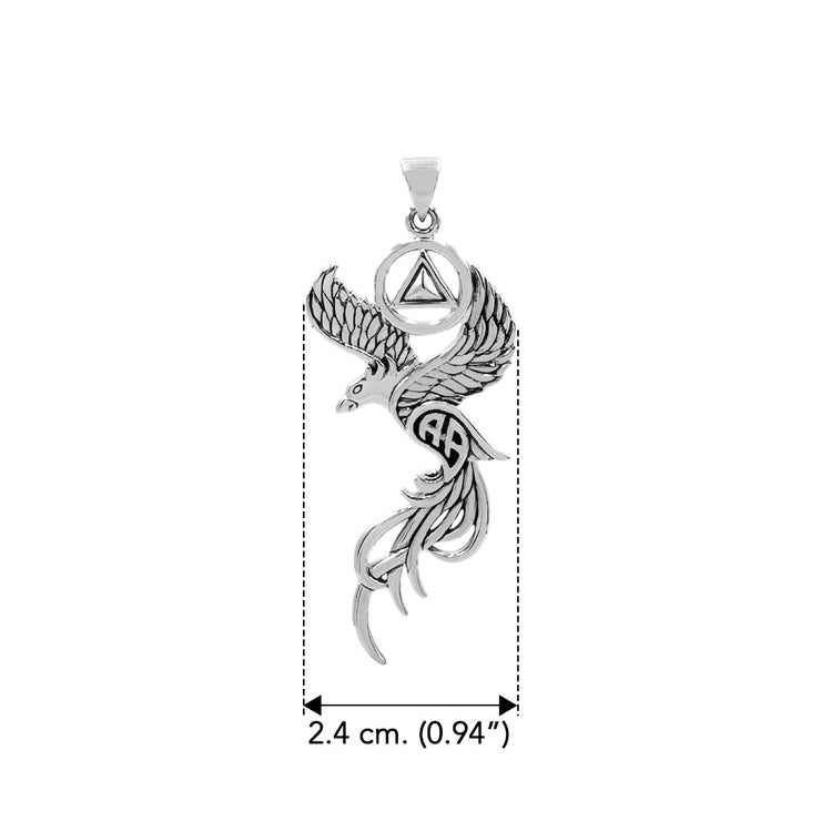 Phoenix with AA Recovery Symbol Sterling Silver Pendant TPD6346