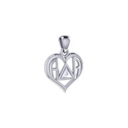 AA Recovery Symbol With Heart Sterling Silver Pendant TPD6350