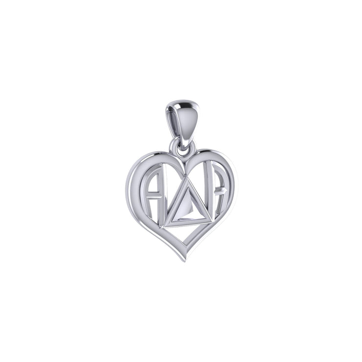 AA Recovery Symbol With Heart Sterling Silver Pendant TPD6350