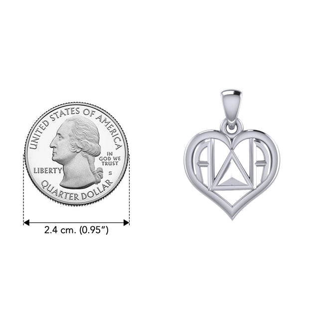 AA Recovery Symbol With Heart Sterling Silver Pendant TPD6350