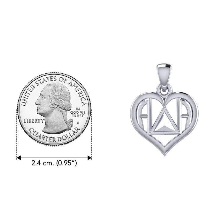 AA Recovery Symbol With Heart Sterling Silver Pendant TPD6350