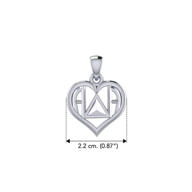 AA Recovery Symbol With Heart Sterling Silver Pendant TPD6350