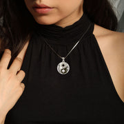 Balancing Yin Yang With NA Recovery Symbol Sterling Silver Pendant with Black and White EnamelTPD6352