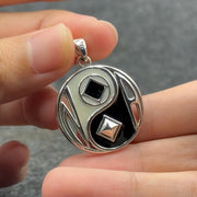 Balancing Yin Yang With NA Recovery Symbol Sterling Silver Pendant with Black and White EnamelTPD6352