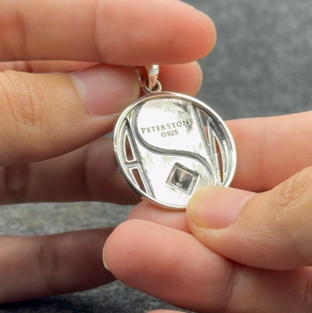 Balancing Yin Yang With NA Recovery Symbol Sterling Silver Pendant with Black and White EnamelTPD6352