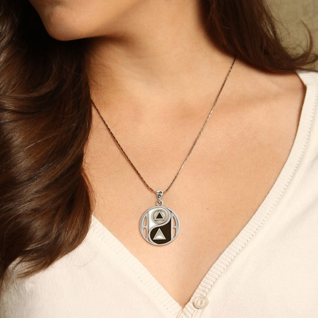 Balancing Yin Yang With AA Recovery Symbol Solid Gold Pendant with Black and White Enamel GPD6353
