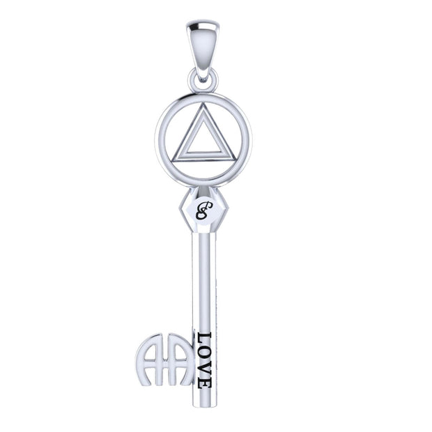 Peter Stone AA Recovery Key of Encouragement Sterling Silver Pendant TPD6358