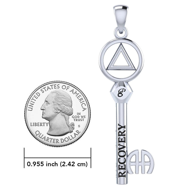 Peter Stone AA Recovery Key of Encouragement Sterling Silver Pendant TPD6358