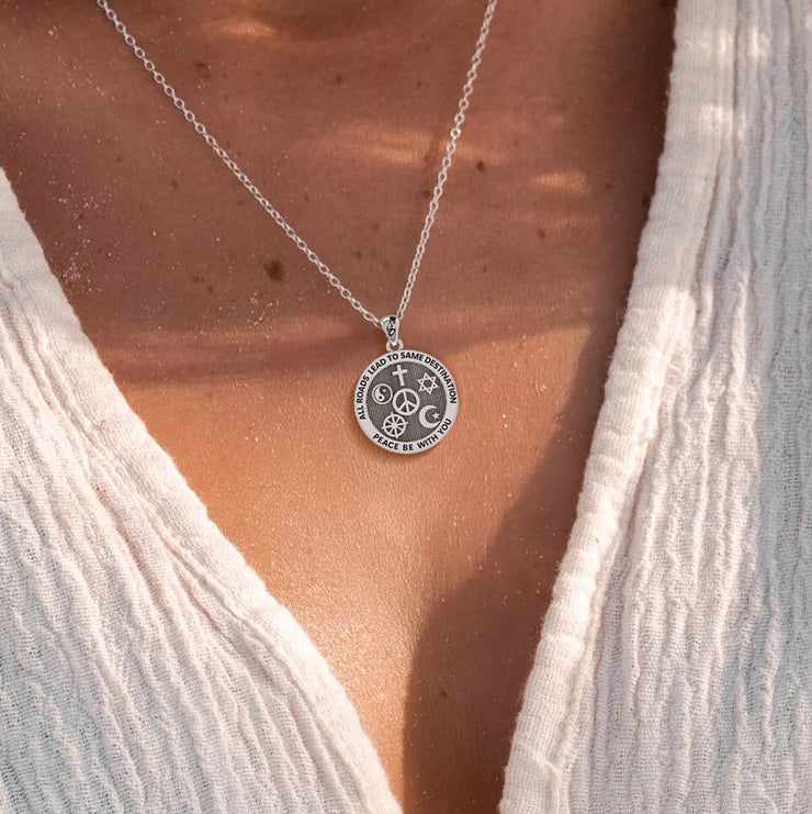 Peace with Faith Symbols Sterling Silver Pendant TPD6360