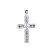 Universal Faiths Symbol Cross with Peace Sterling Silver Pendant TPD6361