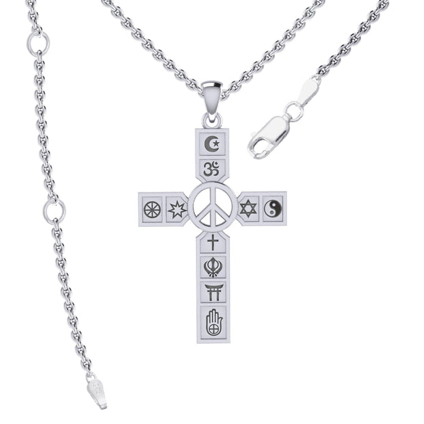 Universal Faiths Symbol Cross with Peace Sterling Silver Pendant TPD6361