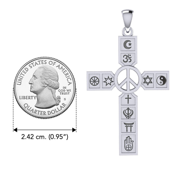 Universal Faiths Symbol Cross with Peace Sterling Silver Pendant TPD6361