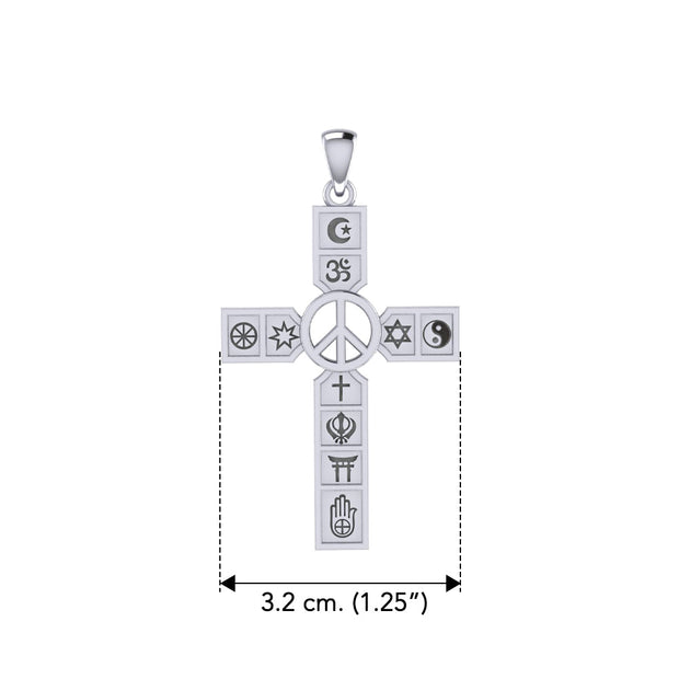 Universal Faiths Symbol Cross with Peace Sterling Silver Pendant TPD6361