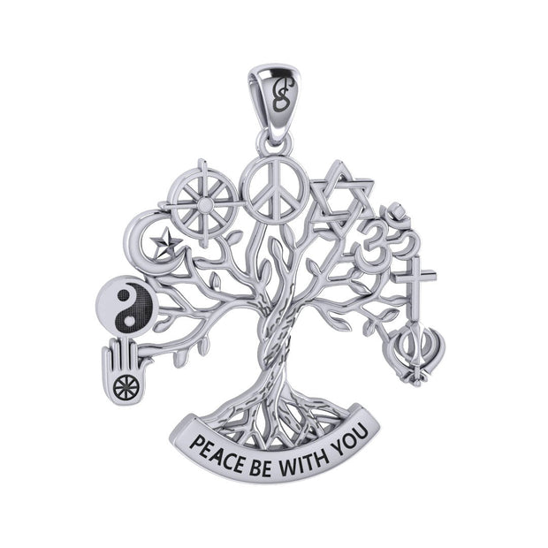 Tree of Life with Peace and Faith Symbols Sterling Silver Pendant TPD6364