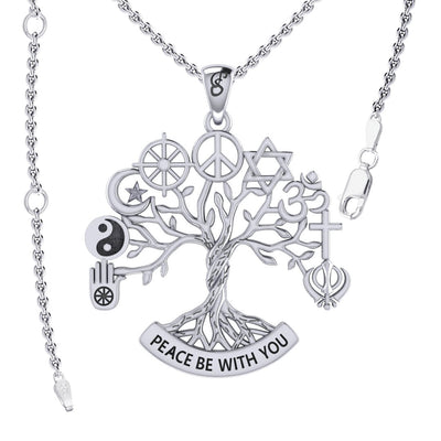 Tree of Life with Peace and Faith Symbols Sterling Silver Pendant TPD6364