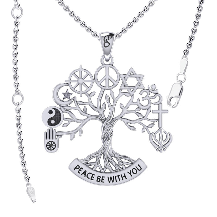 Tree of Life with Peace and Faith Symbols Sterling Silver Pendant TPD6364