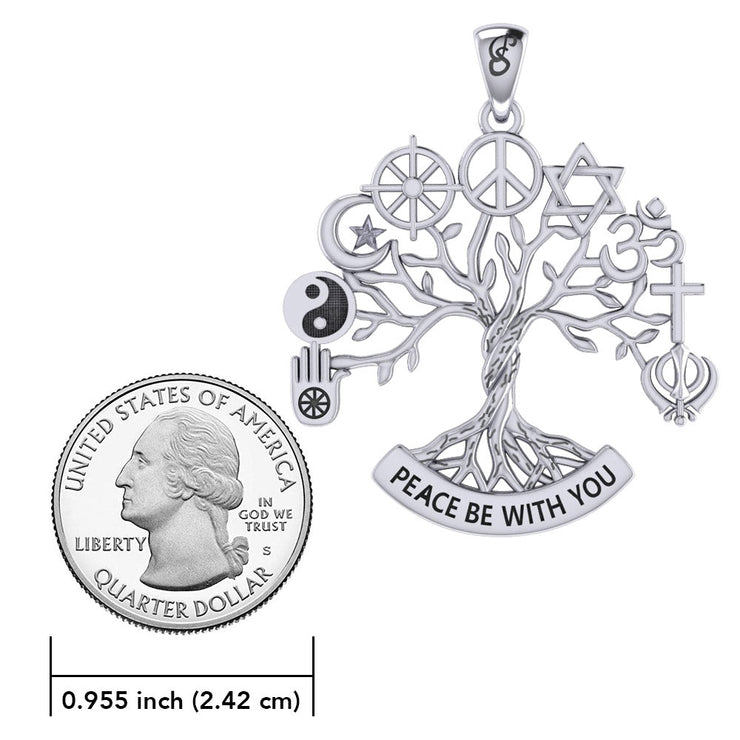 Tree of Life with Peace and Faith Symbols Sterling Silver Pendant TPD6364