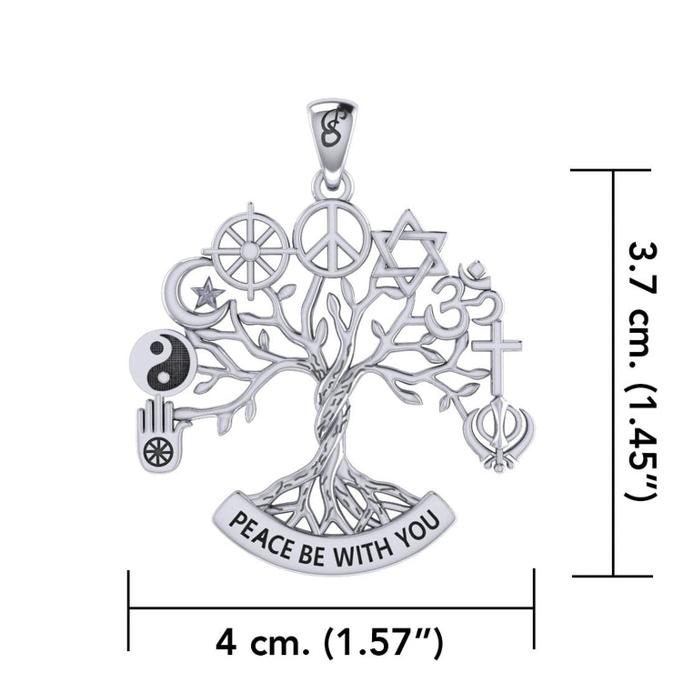 Tree of Life with Peace and Faith Symbols Sterling Silver Pendant TPD6364