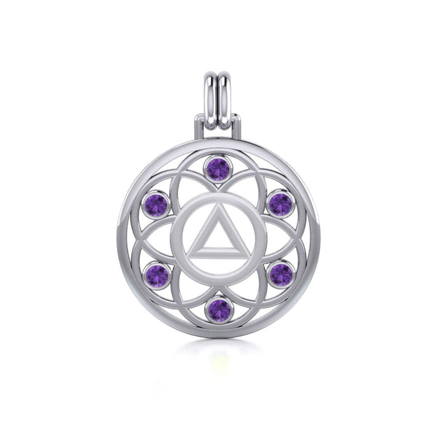 Flower of Life with AA Symbol Sterling Silver Pendant TPD6378