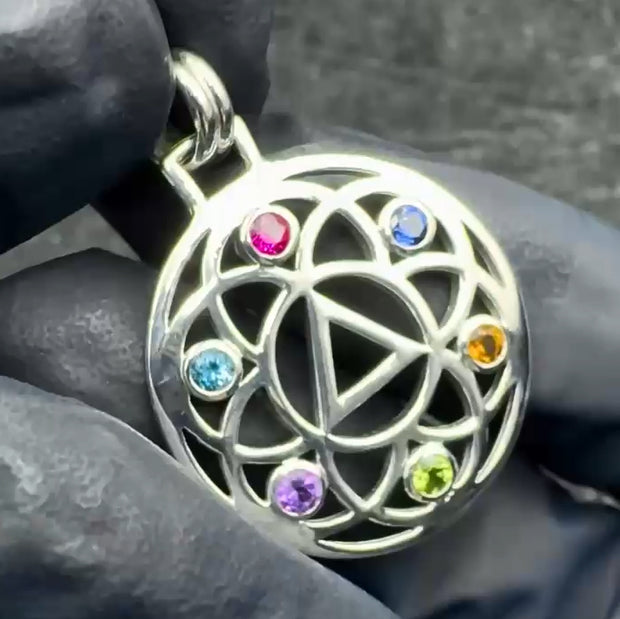 Flower of Life with AA Symbol Sterling Silver Pendant TPD6378