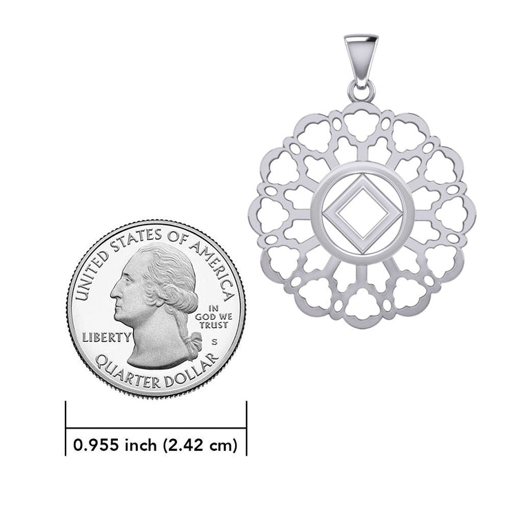 Rose Window with NA Symbol Sterling Silver Pendant TPD6380