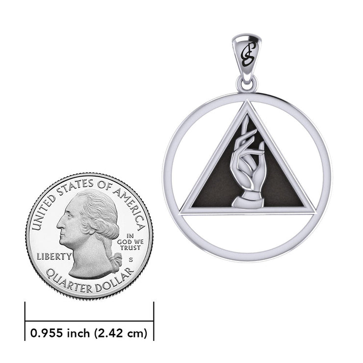 AA Recovery Symbol with Christogram Sterling Silver Pendant with Black Enamel TPD6384