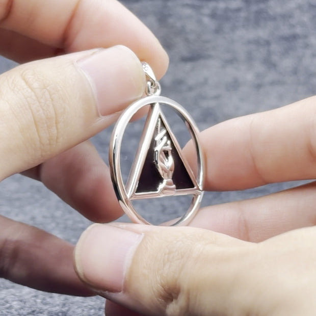 AA Recovery Symbol with Christogram Sterling Silver Pendant with Black Enamel TPD6384