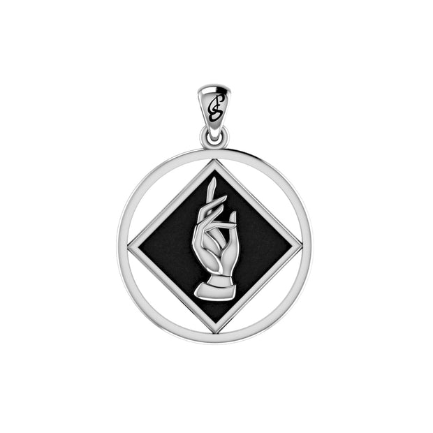 NA Recovery Symbol with Christogram Solid Gold Pendant with Black Enamel GPD6385