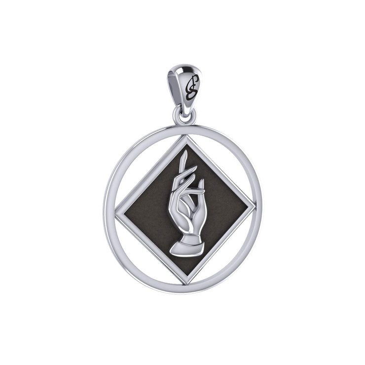 NA Recovery Symbol with Christogram Sterling Silver Pendant with Black Enamel TPD6385