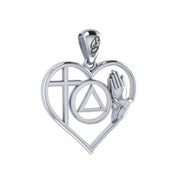 AA Recovery Symbol with Faith and Christogram in Heart Sterling Silver Pendant TPD6386